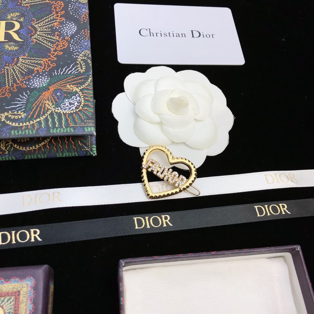 Dior Gold Heart Hair Clip with Crystals